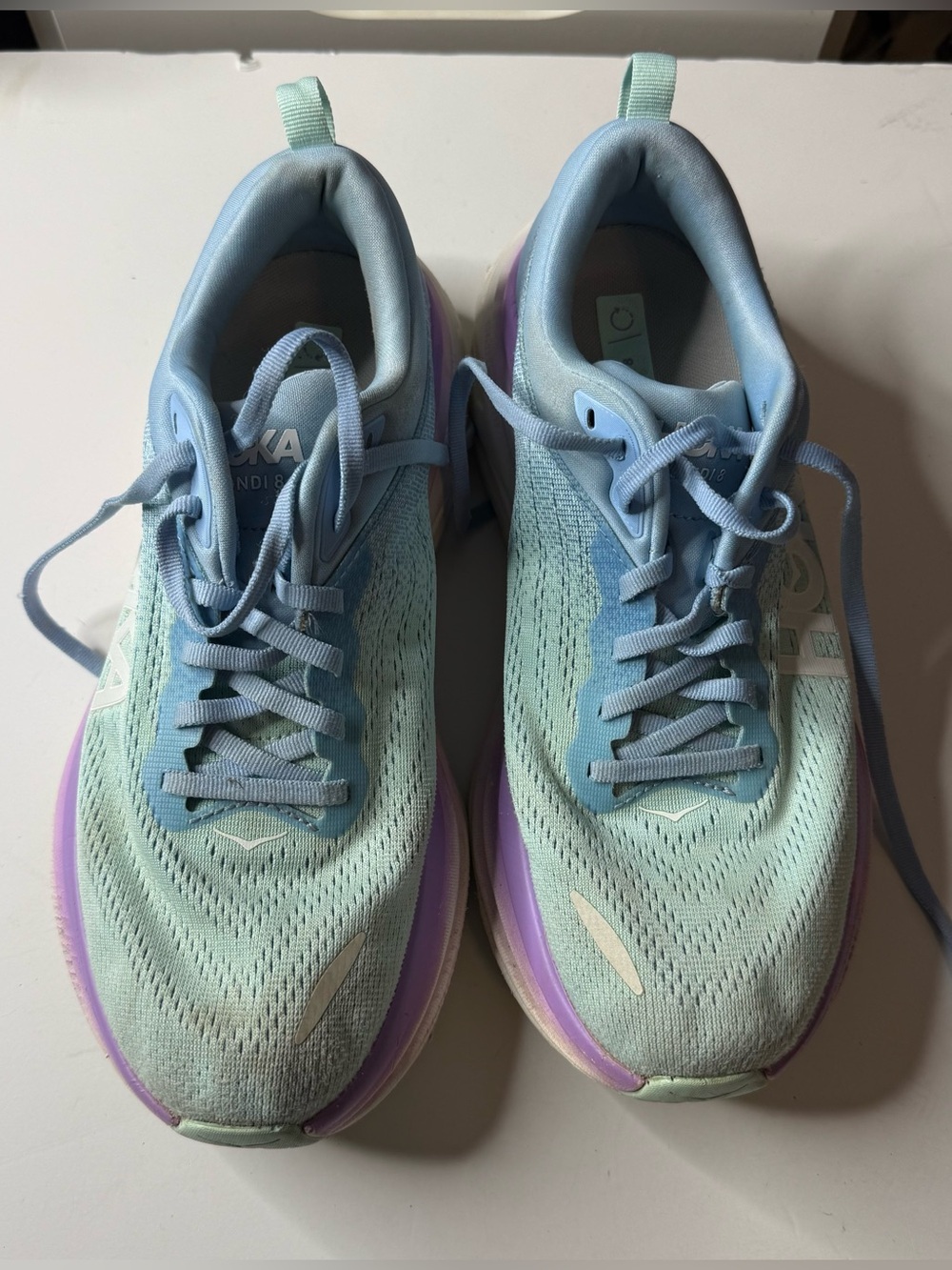 Hoka Women's Mint Green and Light Blue Athletic Running Shoes